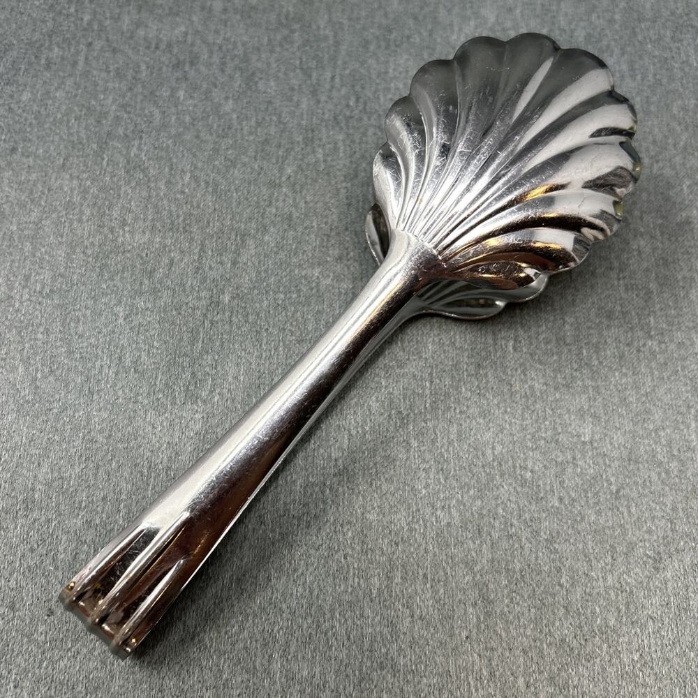 Vintage INOX Made In Italy Clam Shell Tongs Silver Tone Oysters Caviar Serving